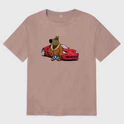 Футболка оверсайз мужская Чиловый парень на красном автомобиле, цвет: пыльно-розовый