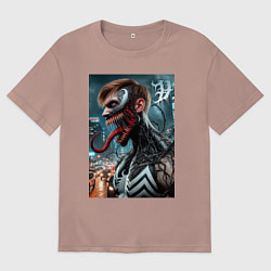 Футболка оверсайз мужская Превращение Эдди в Венома - нейроарт фантазия, цвет: пыльно-розовый