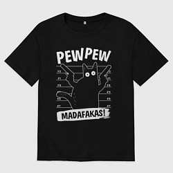 Футболка оверсайз мужская Кот с пушками, цвет: черный