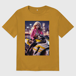 Футболка оверсайз мужская Barbie on a Kawasaki sports motorcycle, цвет: горчичный