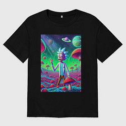 Футболка оверсайз мужская Рик потерял Морти на грибной планете, цвет: черный