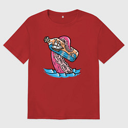 Футболка оверсайз мужская Осьминог и кораблик в бутылке, цвет: красный