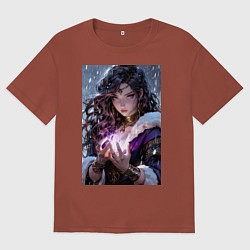 Футболка оверсайз мужская Прекрасная девушка-маг накладывает чары, цвет: кирпичный