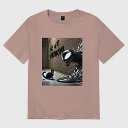 Футболка оверсайз мужская Cat and Symbiote - we are Venom meme, цвет: пыльно-розовый