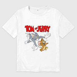 Футболка оверсайз мужская Том и Джерри - погоня, цвет: белый
