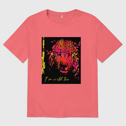 Футболка оверсайз мужская Леопард-разноцветная абстракция, цвет: коралловый