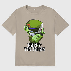 Футболка оверсайз мужская Happy three friends - Flippy, цвет: миндальный