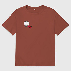 Футболка оверсайз мужская Милый белый котик в шарфике для пары, цвет: кирпичный