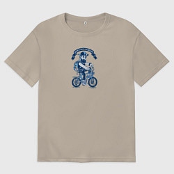 Футболка оверсайз мужская Бородатый хипстер на велосипеде с наушниками, цвет: миндальный