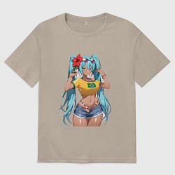 Футболка оверсайз мужская Miku Hatsune с цветком, цвет: миндальный