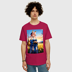 Футболка оверсайз мужская Tamamo no Mae Fate Grand Order, цвет: маджента — фото 2