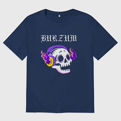 Футболка оверсайз мужская Burzum - неоновый череп, цвет: тёмно-синий