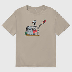 Футболка оверсайз мужская Селфи скелетик, цвет: миндальный