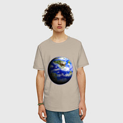 Футболка оверсайз мужская Голубая планета, цвет: миндальный — фото 2