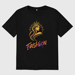 Футболка оверсайз мужская Fashion - портрет девушки, цвет: черный