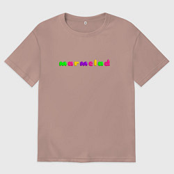 Футболка оверсайз мужская Marmelad - надпись разноцветная, цвет: пыльно-розовый
