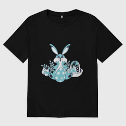 Футболка оверсайз мужская Милый пасхальный кролик, цвет: черный