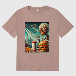 Футболка оверсайз мужская The negative effects of eating fast food, цвет: пыльно-розовый