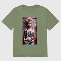 Футболка оверсайз мужская Barbie near wall - punks not dead, цвет: авокадо