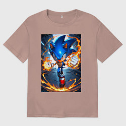 Футболка оверсайз мужская Соник огненные кулаки, цвет: пыльно-розовый