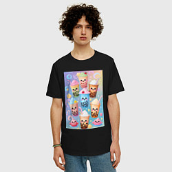 Футболка оверсайз мужская Улыбающиеся яркие разноцветные стаканчики с bubble, цвет: черный — фото 2