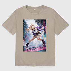 Футболка оверсайз мужская Девушка на роликах исполняет трюки, цвет: миндальный
