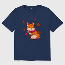 Футболка оверсайз мужская Осенняя лисичка, цвет: тёмно-синий