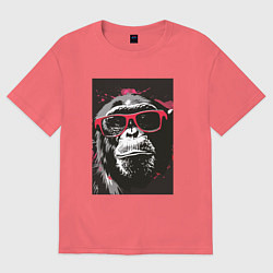 Футболка оверсайз мужская Мартышка в очках, цвет: коралловый
