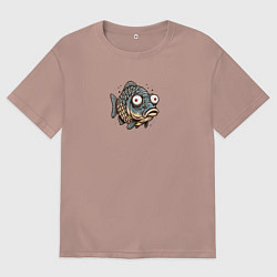 Футболка оверсайз мужская Забавная рыба с выпученными глазами, цвет: пыльно-розовый