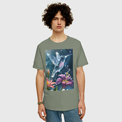 Футболка оверсайз мужская Колибри у цветка, цвет: авокадо — фото 2