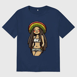 Футболка оверсайз мужская Smile jamaica girl, цвет: тёмно-синий