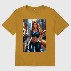 Футболка оверсайз мужская Рыжая лиса-полицейский, цвет: горчичный