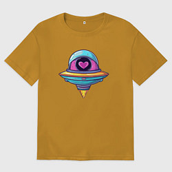 Футболка оверсайз мужская Инопланетная тарелка с сердечком, цвет: горчичный