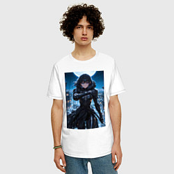 Футболка оверсайз мужская Девушка в доспехах на фоне луны - аниме рыцарь, цвет: белый — фото 2