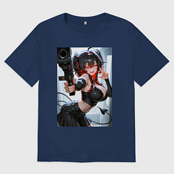 Футболка оверсайз мужская Девушка-демон с пистолетом, цвет: тёмно-синий