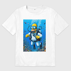 Футболка оверсайз мужская Homer diving - ai art fantasy, цвет: белый