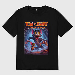 Футболка оверсайз мужская Том и Джерри - ужасная фантазия, цвет: черный