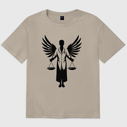 Футболка оверсайз мужская Фармацевт с крыльями и весами, цвет: миндальный