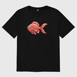 Футболка оверсайз мужская Милая красная рыбка, цвет: черный