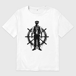 Футболка оверсайз мужская Капитан и штурвал граффити, цвет: белый