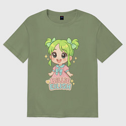 Футболка оверсайз мужская Билли Айлиш в стиле аниме, цвет: авокадо