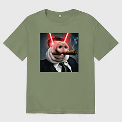Футболка оверсайз мужская Свинья жестко курит, цвет: авокадо
