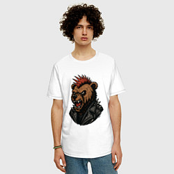 Футболка оверсайз мужская Медведь панк, цвет: белый — фото 2