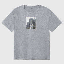 Футболка оверсайз мужская Зайяц турист, цвет: меланж