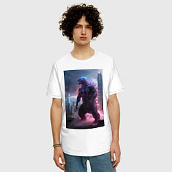 Футболка оверсайз мужская Годзилла посреди мегаполиса, цвет: белый — фото 2