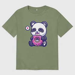 Футболка оверсайз мужская Панда ест пончик, цвет: авокадо