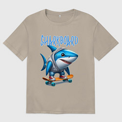 Футболка оверсайз мужская Акула крутой скейтбордист - нейроарт фантазия, цвет: миндальный