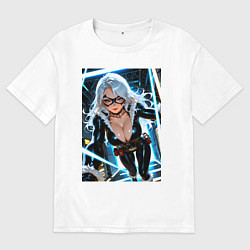 Футболка оверсайз мужская Черная кошка в сейфе банка, цвет: белый