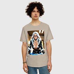 Футболка оверсайз мужская Черная кошка в комнате, цвет: миндальный — фото 2