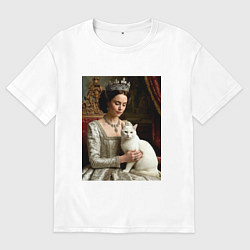 Футболка оверсайз мужская Королева с белым котом, цвет: белый